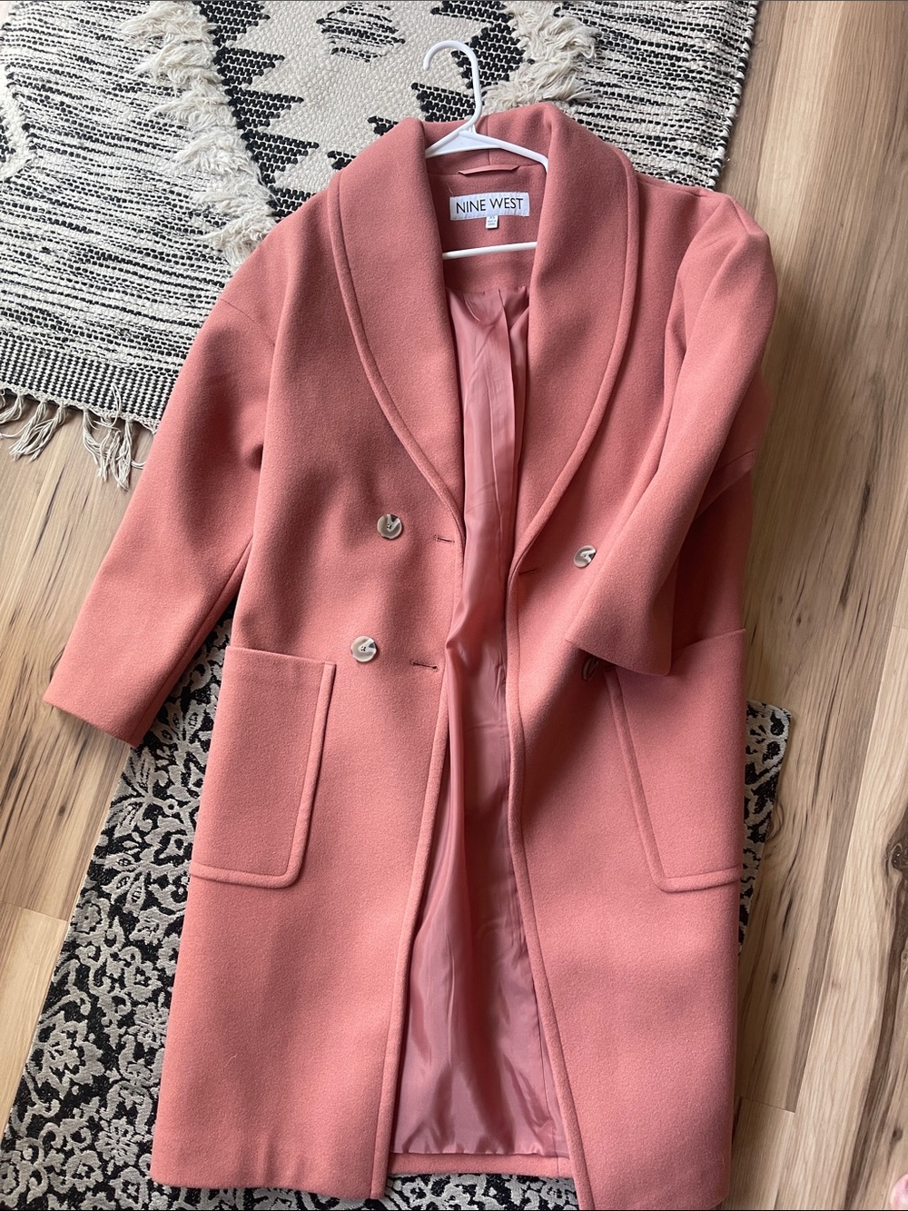 Nine West Women's' Coral Pink Double-Breasted Wool Blend Coat